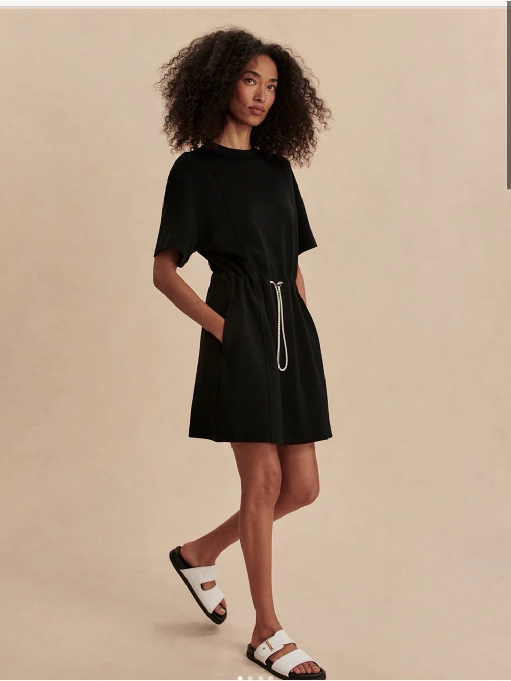 Varley Maple 2.0 Black Short-Sleeve Drawstring Mini Dress